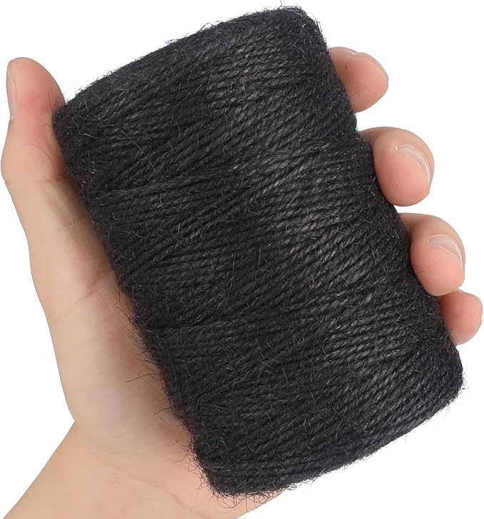 KINGLAKE Natural Jute Twine - 656 Feet, Arts & Crafts, Christmas, Durable Packing String, Black