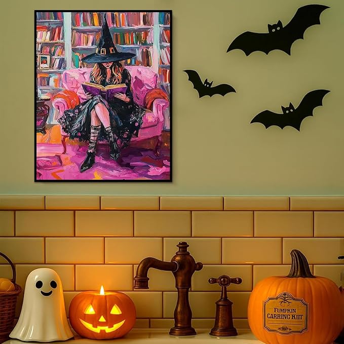 mrpwnle Paint by Numbers Kit for Adults Halloween Witch Paint by Numbers | Halloween Witch Book Paint By Number for Adults, DIY Easy Adult Paint By Number Kits for Home Wall Decor Gift 16x20 Inch