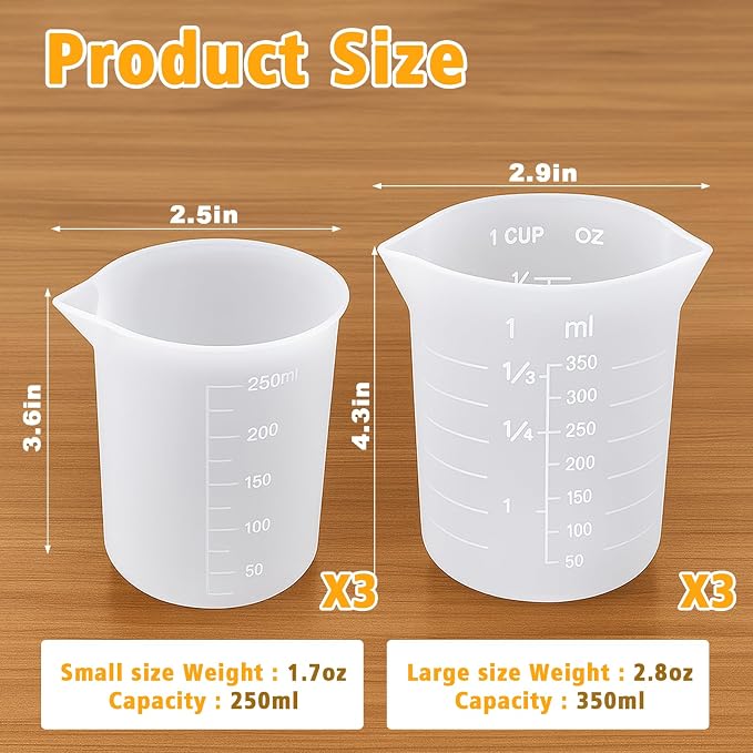 Palksky Silicone Measuring Cups for Melting Chocolate, 6PCS Chocolate Melting Cup with 250 & 350ml Capacity, Reusable Baking Supplies for DIY Chocolate Molds
