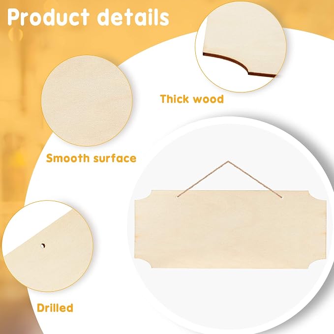 Patelai 10 Pcs Unfinished Hanging Wood Sign 9.8 x 3.9 Inch Rectangle Blank Wooden Plaque Blank Hanging Wooden Slices Banners with Ropes for Painting Writing DIY Home Crafts (2 Styles)