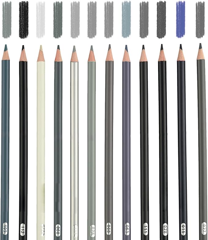 12 Grey Colored Pencils,Oil Based Colored Drawing Pencil Set for Adults Coloring Books Drawing Sketching Art Supplies