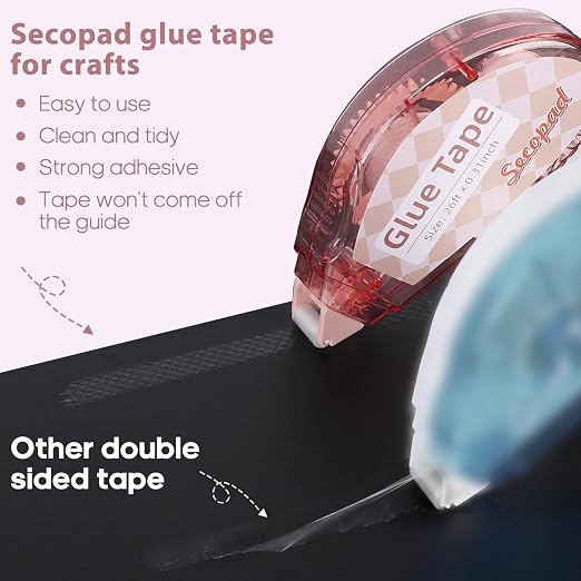 Secopad Scrapbook Tape, Glue Tape for Crafts, 16 Pack, Light-Colored Shell | 0.3IN x 26FT, Sticky & Safe, Double Sided Tape for Crafts, Scrapbooking Junk Journaling Supplies, For School Office Teachers