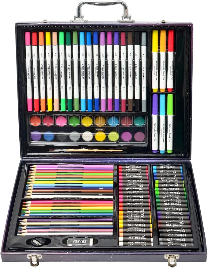 Darnassus 132-Piece Art Set, Deluxe Professional Color Set, Creating Gift Box, Art Set Crafts Drawing Painting Christmas Kit for Kids and Adult, Girls Boys