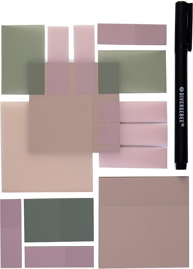 DiverseBee Transparent Sticky Notes Set with Quick Dry Pen (Pastel)