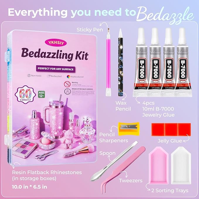 Bedazzling Kit 40000Pcs 40 Colors Resin Jelly Rhinestones, Multicolor 3mm Flatback Gems for Diamond Art, Bedazzler Kit with 4Pcs 10ml B7000 Jewelry Glue & Tools - Christmas Birthday Gifts for Women