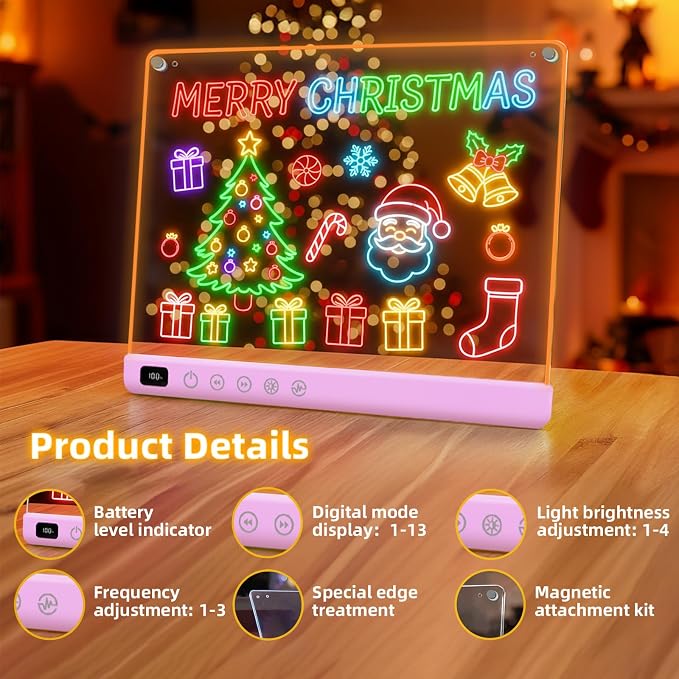 Led Drawing Board with 13 Light Effects, 16" Rechargeable Glow Doodle LED Note Board with Colors, Neon Light Up Drawing Tablet Gifts for Kids for Easter Birthday Christmas Gift Ideas-Purple