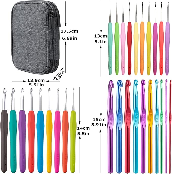 100pcs Crochet Hooks Set in Case Ergonomic Soft Grip Handles Weave Yarn Knitting Needles Kit and Crochet Needle Accessories Crochet Kit Complete Crochet Set for Beginners and Experiecced Crochet Lover