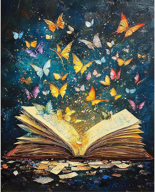 TCDZMYGS Book Paint by Numbers Kit for Adults Beginner,Butterfly Adult Paint by Number Kits on Canvas Without Frame,DIY Acrylic Oil Painting by Numbers Kits for Home Wall Decor 16x20 inch