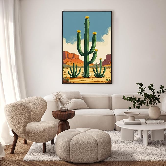 GEEHEIY Framed Paint by Numbers Kit for Adults, Desert Cactus, 8 x 12 Inch | DIY Adult Paint by Number Kit for Beginners, Southwest Wall Decor, Stress Relief Craft Gift, Creative Hobby