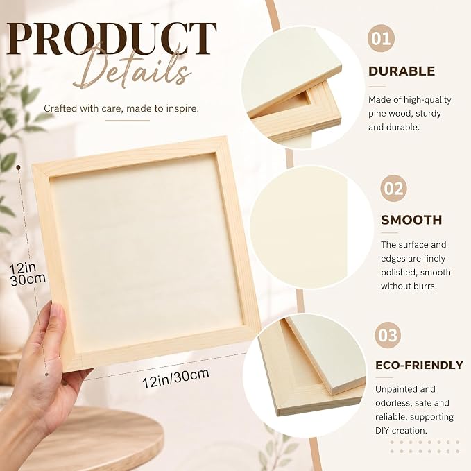 Kathfly 12 Pcs 12 x 12 Inch Wood Panels for Painting,Unfinished Boards