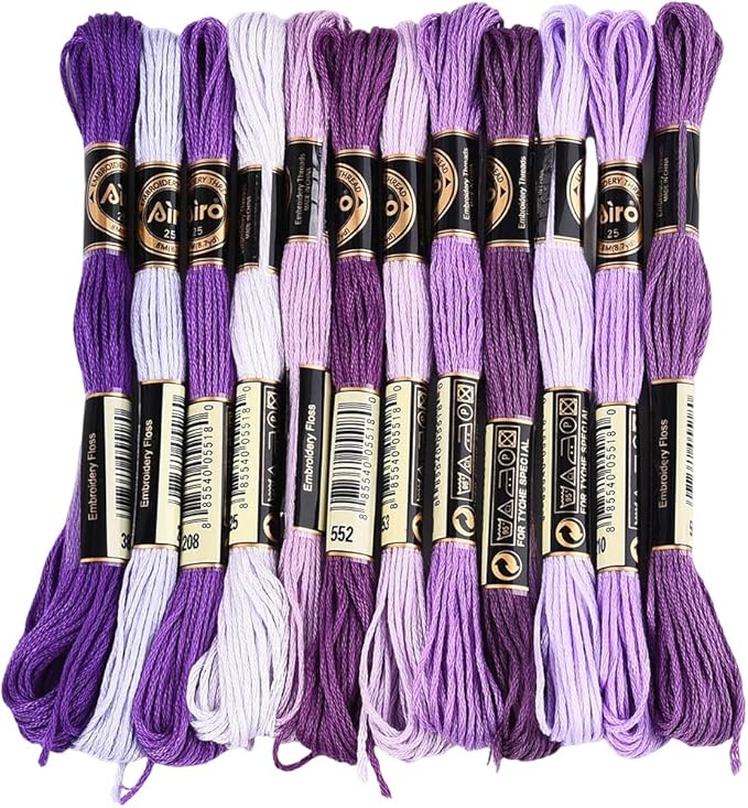 12 Skeins 6 Strands Purple Embroidery Floss String for Knitting
