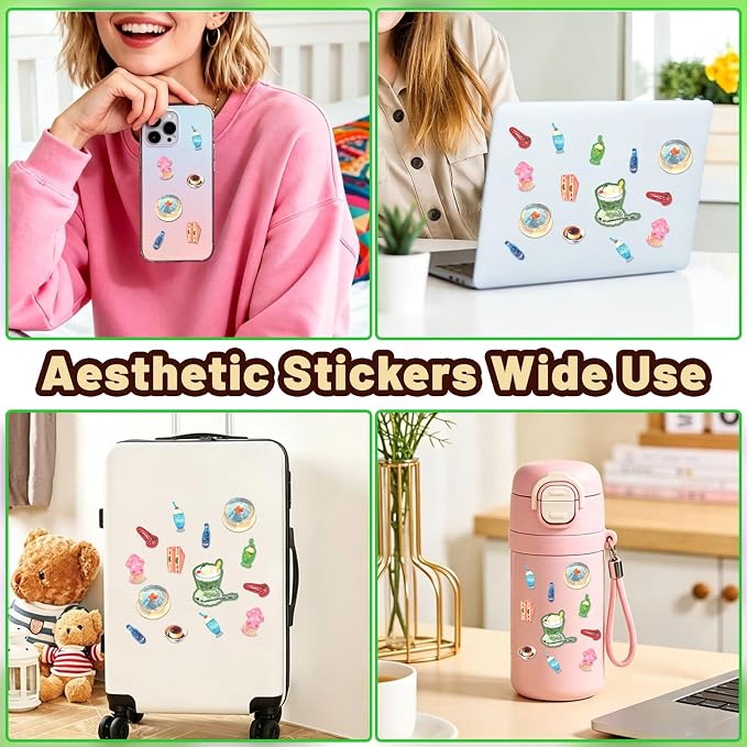Tmtains 60 Sheets Japanese Sticker Book for Scrapbook Junk Journal Heisei Retro Manga & Ice Cream Style Korean Stickers for Journaling Aesthetic Cute Sticker Book for Adults DIY Crafts (Yellow&Green)