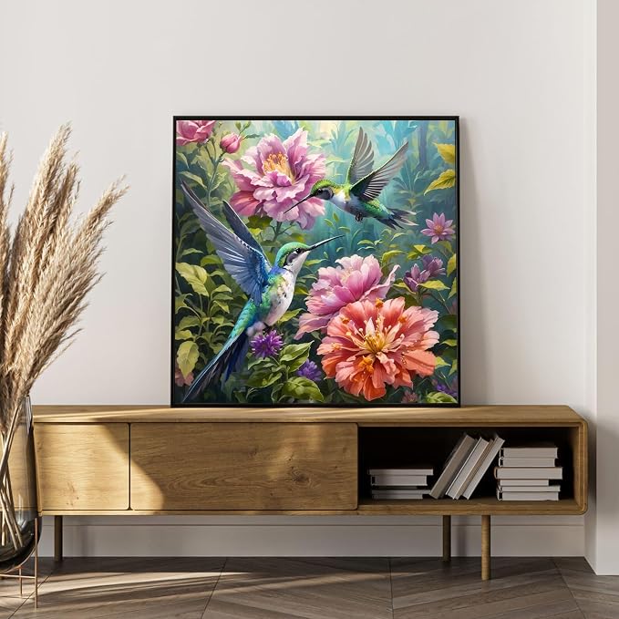 Paint by Numbers Kit for Adults, Hummingbird & Blooming Flowers, 16x16 Inch