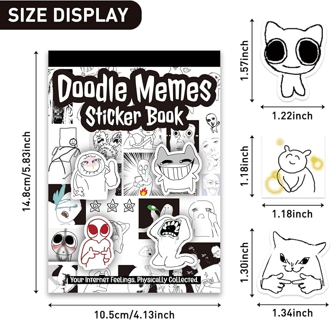 PRSTINCOL Meme Sticker Book, 36 Sheets 460+ Pcs, Black and White Funny Meme Stickers for Adults and Teens, Die Cut Vinyl Stickers for Journaling Scrapbooking DIY