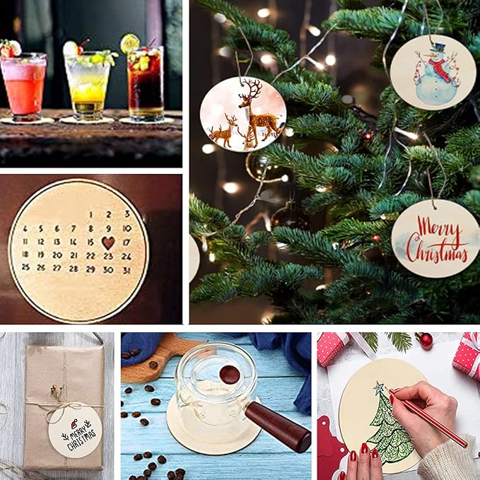 100 Pcs 3 Inch Wooden Circles, Unfinished Blank Wood Round Disc