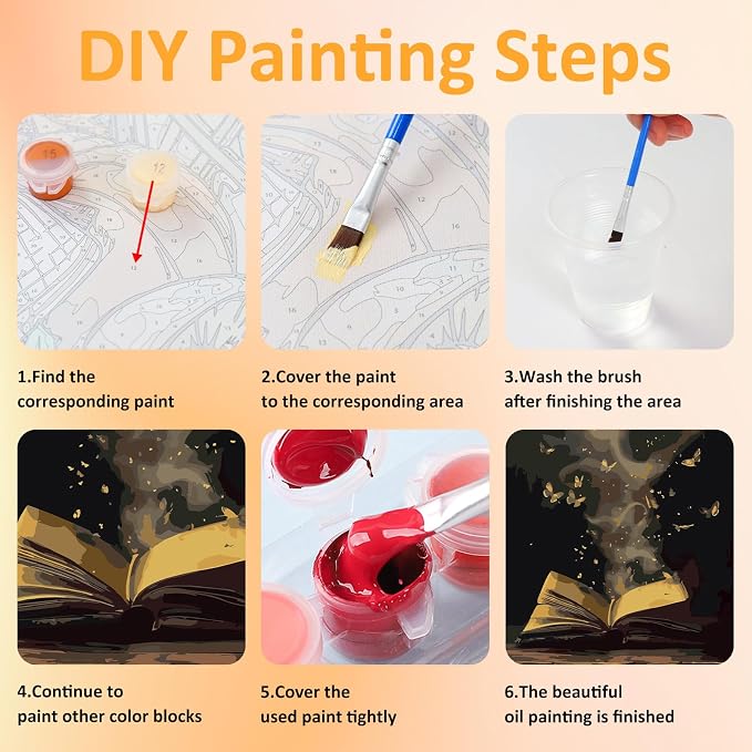 Mandun Book Paint by Numbers Kit for Adults, 3 Pack, 7.8x11.8 inch | DIY Painting Kits Crafts for Adults, Relieve Stress, Frame Canvas, Wooden Easel, Gift Box, Home Wall Decor