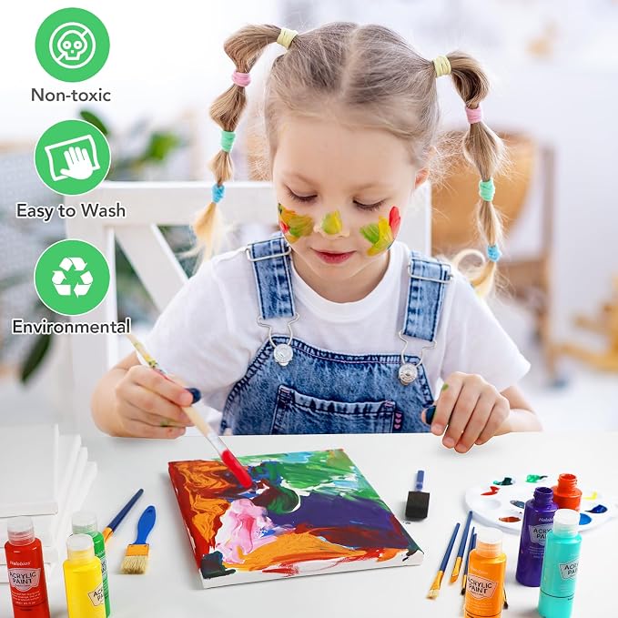 Halobios Acrylic Paint Set 28 Colors with 10 Brushes, Art Craft Paints for Artists Kids Beginners Students & Painters, Canvas fabric Ceramic Wood Rock Painting Art Supplies (Multicolor)