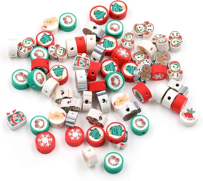 100 Pcs Polymer Clay Beads Heishi Spacer Beads Supplies (Christmas-3)