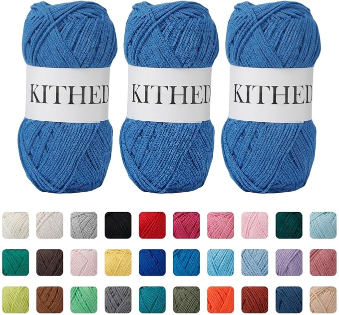 Cotton Yarn，10.5oz，526yard，3 Pack ，Soft Yarn for Crocheting and Knitting (25 Peacock Blue)