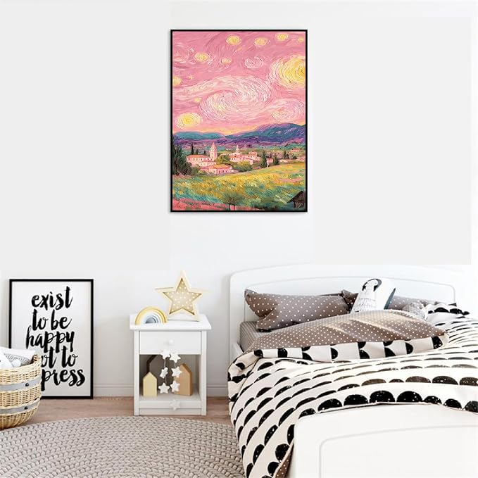 pchmcu Landscape Paint by Numbers Kit for Adults Beginner - Starry Night Adult Paint by Number Kits on Canvas,Mountain House Oil Paint by Numbers for Home Decor Gift 16x20 inch