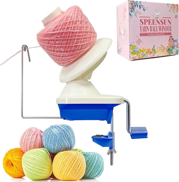 SPEENSUN 3.5 OZ Yarn Ball Winder, Low Noise Spinner for Crocheting, Blue | ABS Manual Ball Maker with Non-Slip Table Clamp, Easy Install Knitting Tool, Smooth Operation for Yarns Below Size 5