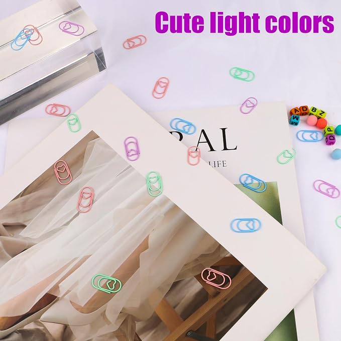 80 Pcs Heart Paper Clips - Love Heart-Shaped Small Clip Metal Journaling Clamps, Colorful Decorative Cute Paper Clips for Women, Document Note Sorting & Organizing