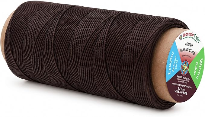 Mandala Crafts 80M 0.8mm Chocolate Brown Leather Sewing Round Waxed Thread
