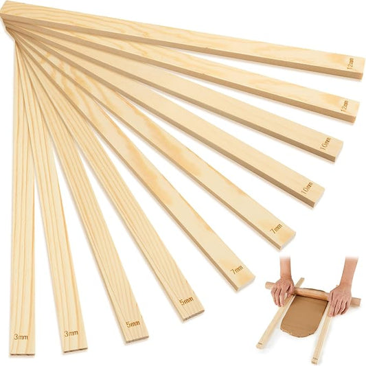 Sasylvia 10 Pcs Clay Pottery Rolling Pin Guides,5 Size Lengthen,Wood Color | Wooden, Teaching Rolling Mud Stick Guide, Polymer Clay Depth Thickness Guide, Pottery Mudboard Tool