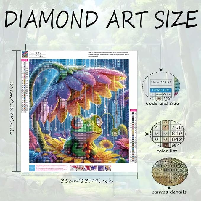 OJTOYART Frog Diamond Art Kits for Adults, 5D Animals Round Full Drill Diamond Painting, DIY Gem Art Craft with Flower Theme, Home Wall Decor, 13.79 x 13.79 Inch