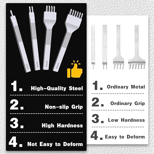Leather Stitching Punch Hole Punch Tool Set, 4mm 1/2/4/6 Prong Punch Chisel