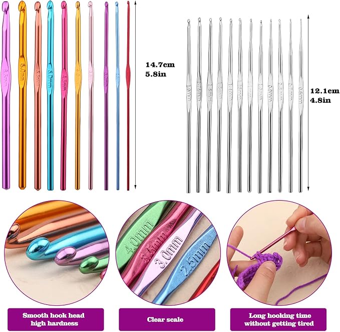 IMZAY Crochet Hooks Set, 66Pack Crochet Needles Set Ergonomic Crochet Hooks | Crochet Needles for Yarn with Storage Case, Knitting Needles, Crochet Kits for Beginners Knitting Accessories 0.6mm-6.5mm