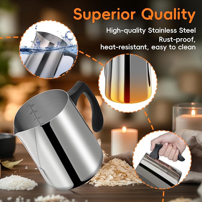 Candle Making Pouring Pot, 32oz Stainless Steel Wax Melting Pot | Double Boiler Candle Making Pitcher, Wax Pouring Pot with Heat-Resistant Handle and Dripless Pouring Spout Design