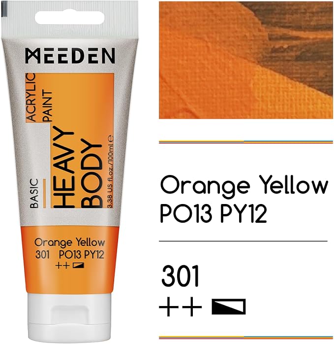 MEEDEN Acrylic Paint Orange Yellow: 100ml/3.38oz x 2 with Titanium White | Heavy Body Artist Acrylic Paint Set for Canvas, Wood & Craft, Non-toxic Creamy Art Paint with Titanium White for Mixing