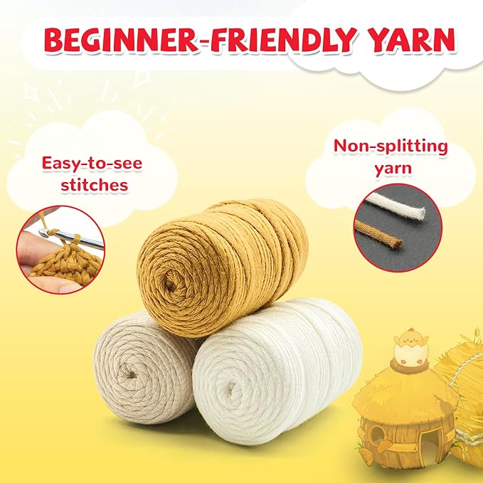 SGIBYN Crochet Kit for Beginner - DIY 3 Chickens Amigurumi Set with Video