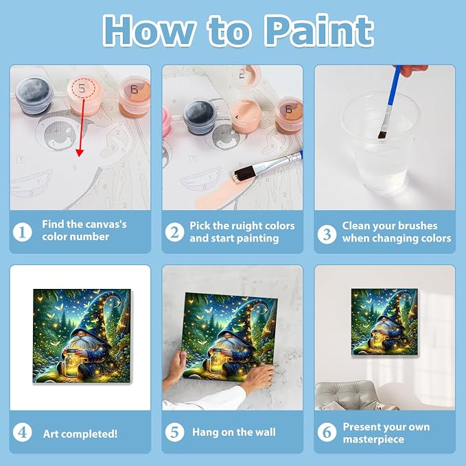 Gnome Paint by Numbers Kit for Adults Beginner, Paint by Numbers 10x10 Inch | Books Framed Paint by Numbers with Easel, Acrylic Painting by Numbers, DIY Arts and Crafts for Gifts or Home Decor