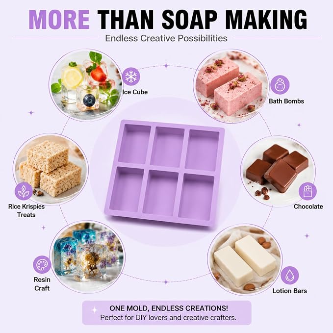 SJ Rectangle Soap Mold Set, 3-Pack 6-Cavity Silicone Soap Molds | For Homemade Craft Soap, Jelly, Chocolate & Ice Cube Trays, Food Grade Silicone, Easy Release, Reusable