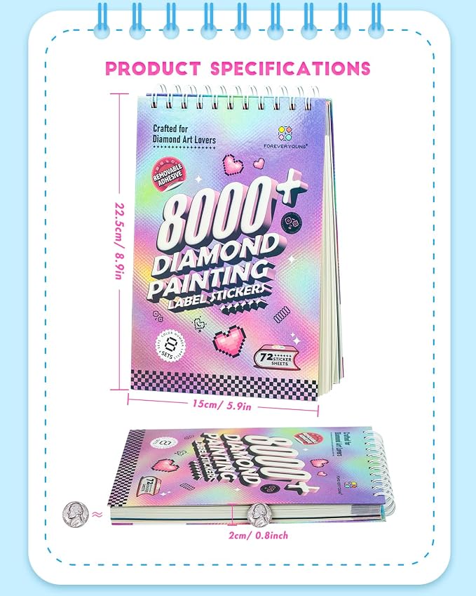 ForeverYoung Diamond Art Label Sticker Book, 72-Page, 8000+ Stickers