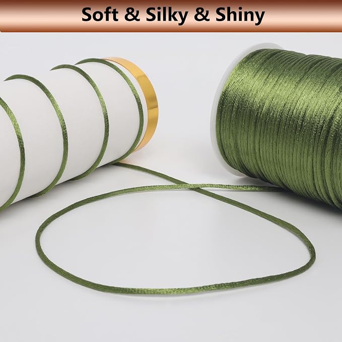 LUSTEMBER 2 mm x 330 Feet Satin Nylon Cord, Silky Smooth Nylon String for Jewelry Making Bracelet Necklaces Beading Thread Rattail Macrame Kumihimo Chinese Knot Craft