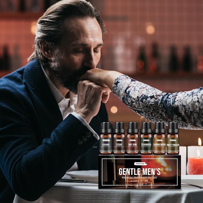 FUHITIM Fragrance Essential Oils Gentlemen's Set（6 * 10ML） | The Essential Oil Used for Candle Making,Soap Making Fragrance and Aromatherapy Machine Fragrance Contains 6 Different Scents