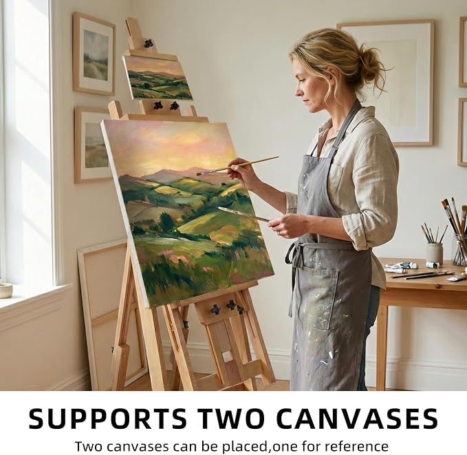 Falling in Art Studio H-Frame Easel with Tilting & Flat Position, Natural