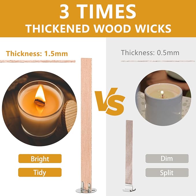 120 Pcs Thickened Wood Candle Wicks, 5.1 X 0.5 X 0.06 Inches Naturally Smokeless Wood Wicks for Candle Making. (60 Candle Sets)