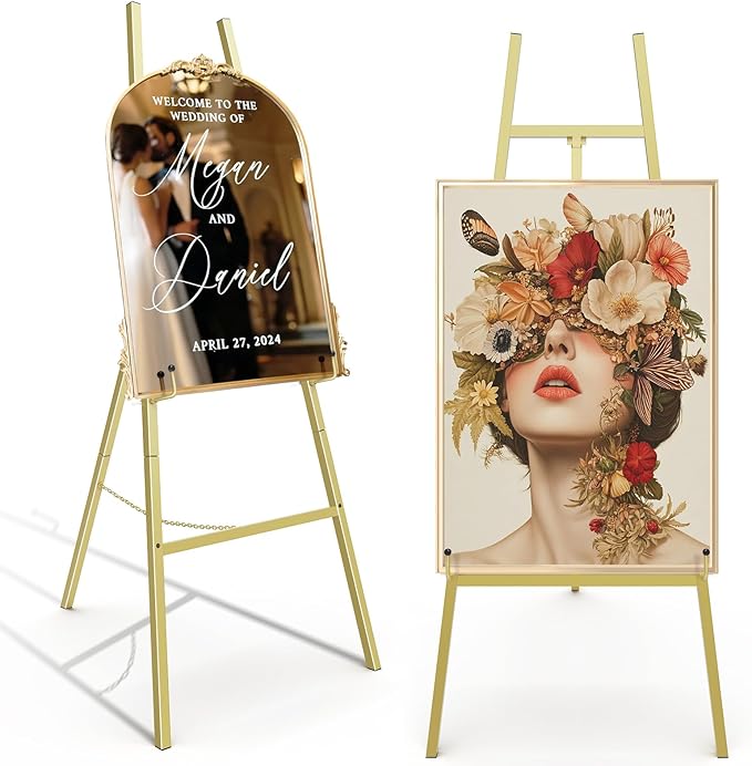 Gold Easel Stand for Sign, Heavy Duty Display Easel for Wedding & Poster