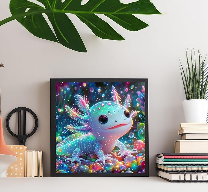 Diamond Painting Kits for Adults, Colorful Glittering Axolotl Diamond Art | Gem Art for Beginners, Full Drill Round DIY Gem Painting, Diamond Gem Painting Kits for Home Art Decor, 13.78X13.78 inch
