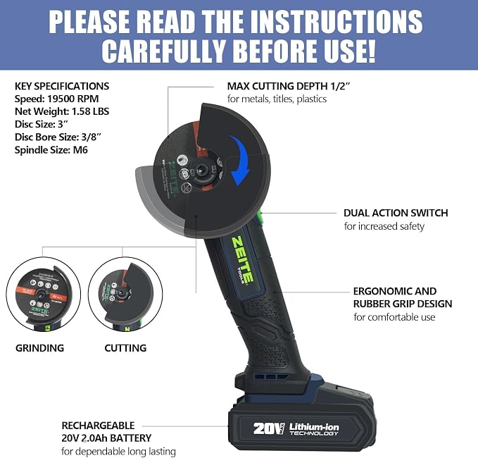 ZEITE 20V Cordless Cut Off Tool,3 Inches Portable Multi-Cutter