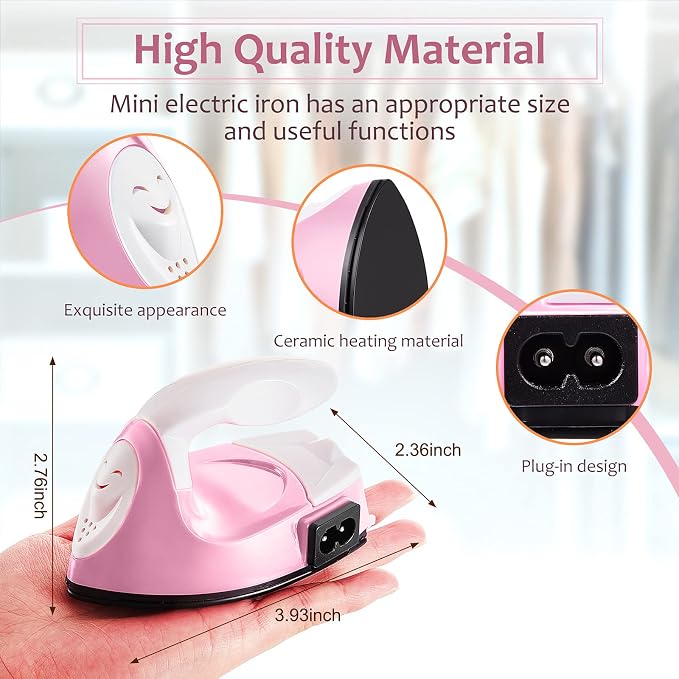 Honoson Mini Craft Iron with Charging Base Tiny,Light Pink