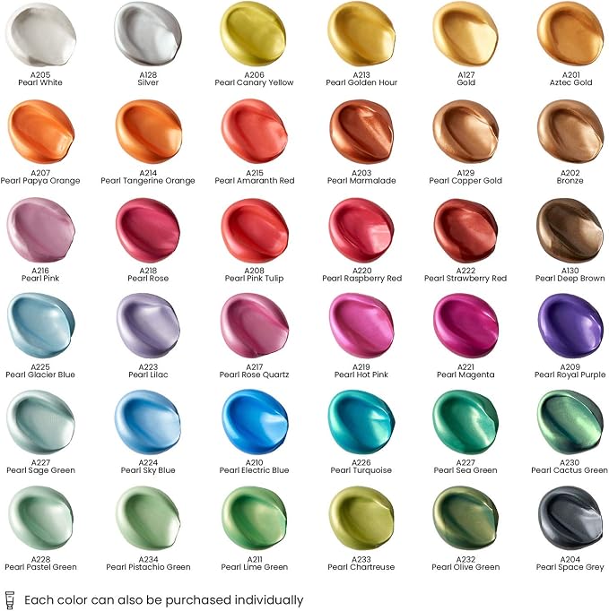 ARTEZA Metallic Acrylic Paint Set of 36 Colors, 0.74 ounce Tubes Artist Paints for Hobby Painters, Art Supplies for Canvas Painting