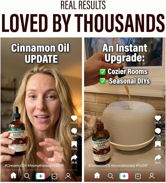 100% Pure Cinnamon Oil 4 Fl Oz - Cinnamon Bark Essential Oil for Diffuser | for Hair, Skin, Aromatherapy, Massage - GC/MS Tested, Non-GMO, Undiluted, Glass Dropper Bottle