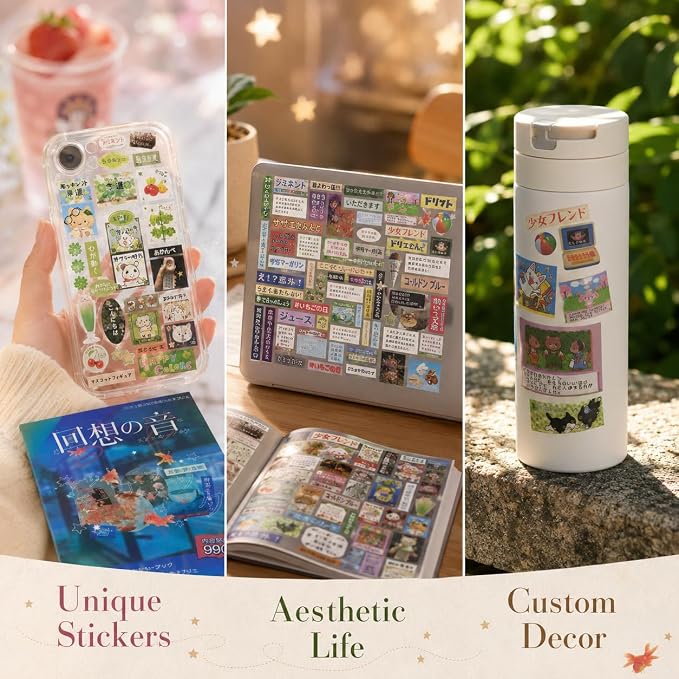 Tmtains 990Pcs+ Japanese Sticker Book for Scrapbook Junk Journal (Echo)