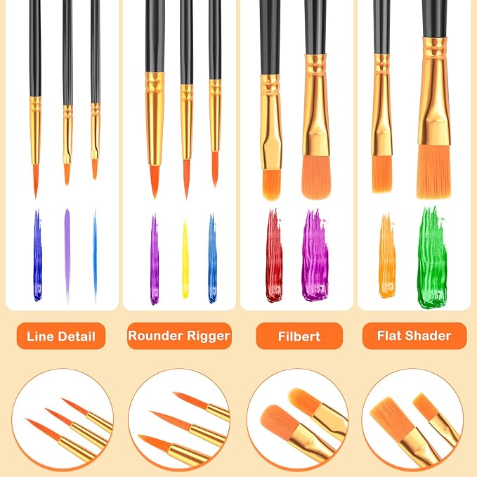 ESRICH 20PCS Paint Brushes, Paint Brush for Acrylic Painting | Artist Paintbrushes for Oil Watercolor, Body Face Rock Canvas, Small Paint Brushes for Kids, Black