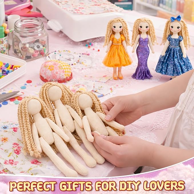 Soulchen 8 Pcs 7.8 Inch Make Your Own Doll Gift for DIY Blank Plush Craft Hair Stuffed Toys Graduation Gift Dress up Normal Body Fidget Toys Stress Relieving (Blonde)